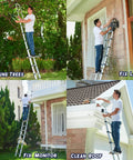 Man using 8.5 Foot Aluminum Telescoping Ladder With One Button Retraction Easy Pull Portable Foldable Extension Ladder for maintenance