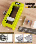 Hinge Mortising Router Template Pro Grade For 3 To 5 Inch Hinges with included router bit and screwdriver, shown with dimensions.