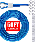 Stainless Steel Wire Rope Cable For Outdoor String Lights 3/16 Inch Vinyl Coated Weatherproof With Galvanized Core And PVC Jacket 50Ft