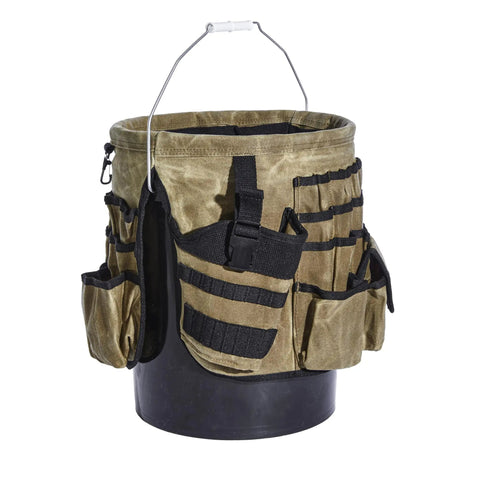 Waxed Canvas Tool Bucket Organizer For A 5 Gallon Bucket Heavy Duty Build With 58 Pockets Inside And Outside Pouches