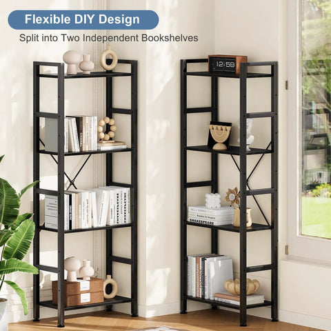 Triple Column 4 Tier Bookshelf With Adjustable Shelves, Wide Convertible Display Unit showing two separate units in a room