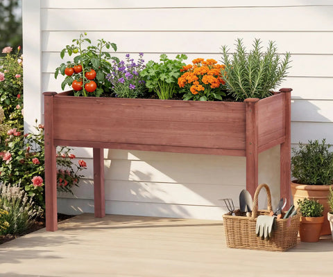 Heavy Duty Raised Garden Bed With Thick 2.4 Inch Leg Stand 48 By 24 By 30 Inches Outdoor Wood Elevated Planter Box With Liner