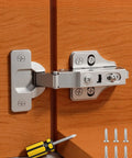 30 Pack Heavy Duty Full Overlay Soft Close Cabinet Hinges Going Like A Dream With 105 Degree Stay At Will Feature mounted on wood.