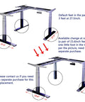Vwine Vj301 L Shaped Electric Height Adjustable Standing Corner Desk Frame With Triple Motor Steel Base and Digital Memory Keypad showing foot height options.