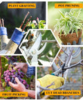 20 Piece Pruning Shears For Gardening Set With Durable Stainless Steel Blades And Comfortable PP Handles Heavy Duty Bypass Pruners in use for grafting, pruning, fruit picking, and branch cutting.
