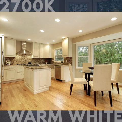 Modern kitchen illuminated by 12 Pack BR30 LED Flood Light Bulbs 65W Equivalent 2700K warm white dimmable 650 lumens.