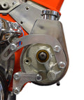 SBC Power Steering Pump Bracket In Billet Aluminum, Low Driver Side Mount, Slotted Arm, for 350 Small Block Chevy Long Water Pump