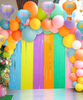 Pastel Grad Party Decorations Kit With 6 Printed Hot Air Balloon Paper Lanterns And 2 Tinsel Foil Fringe Curtains for celebration