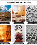 Collage showcasing various industries: wood, furniture, hardware, metal smelting, aluminium alloy, and die casting parts.