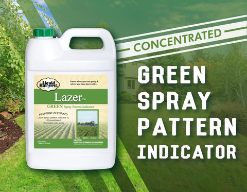 Liquid Harvest Lazer Green spray pattern indicator, 1-gallon jug with green cap, lawn and turf marker dye.