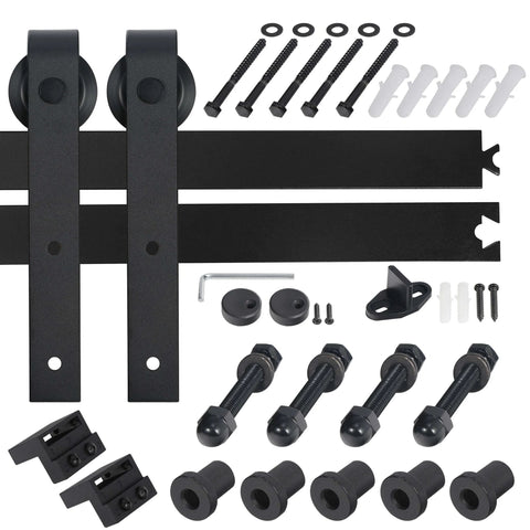 Heavy Duty Sliding Barn Door Hardware Kit With Hangers And Track Includes Two 3.3 Ft Tracks Black Carbon Steel 200 Lb Load Capacity