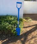 Heavy Duty All Steel Sharpshooter Shovel With Long Handle And Hardened Heat Sharpened Chromoly 15 Inch Head resting on soil.