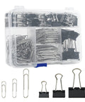 340 Piece Assorted Binder Clips And Jumbo Paper Clips Set Black In A Sturdy Compartment Organizer For Office And School Use