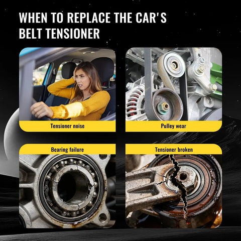 When to replace Drive Belt Tensioner Pulley Assembly For Buick Rendezvous 02-07, Chevy Equinox 05-09, Malibu 97-03, Alero 99-04, Pontiac Montana 99-05 Heavy Duty OEM-Grade Replacement; signs shown