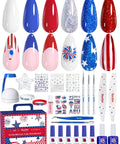 Fourth Of July Gel Nail Polish Kit With UV Light And 6 Festive Red White Blue Shades, Base Top Coat, Stickers, Nail Art Tools