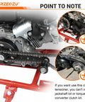 Beefed Up Mini Bike Chain Tensioner Bracket With 8mm Chain Roller installed on Predator 212 engine showing usage details.
