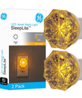 SleepLite Jewel Amber Led Night Light Plug In Always On Energy Efficient UL Certified 2 Pack with glowing amber light