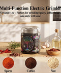One Touch Electric Spice Grinder 200W Power with stainless steel blades and sleek black pattern for spices, coffee, nuts, pepper in kitchen