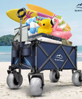 Heavy Duty Beach Wagon With Big Sand Wheels, Collapsible Folding Cart For Sand, All Terrain 9 Inch Pneumatic Balloon Tires