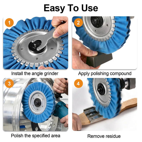 Pro Grade Aluminum Polishing Kit for Angle Grinder with 8 Inch Airway Buffing Wheel in use, step-by-step guide.