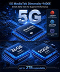 5G MediaTek Dimensity 9400E smartphone chipset with 36GB RAM and 512GB ROM, showcasing high-performance tech for Boss Level Durable Tank 5 5G Esim Unlocked Smartphone Featuring Insane 220 Lumens Built In Projector And Killer 6.73 Inch 3K Amoled Display For Game Changing Android 16 Performance Daily.