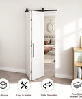 36 By 84 Inch Bifold Barn Door Single Panel Primed White Interior Sliding closet organizer in modern interior setting.