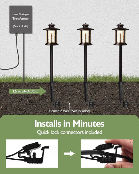 Sweet Low Voltage Outdoor Pathway Lighting Kit 12V 3000K Warm LED Walkway Lights With Crackled Glass Orb Finish installation diagram