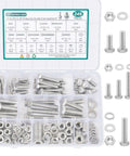 Beefy Heavy Duty Hex Bolts And Nuts Kit With Washers, 304 Stainless Steel, 246-Piece Assortment in storage box with open lid