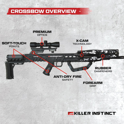Beast Mode Crossbow Kit With 405 FPS Power And 195 Lb Draw Weight X Cam Synchronized System Lumix 4x32 Scope overview