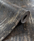 Metallic Textured Wallpaper in Black and Gold Industrial Distressed Vibe, Traditional Un-Prepasted Wallpaper, roll view
