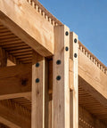 Heavy Duty Lag Screws 5/16 X 3 Inch Structural Bolts With Serrated Threads And Grade 5 Heat Treated Steel securing wood beams.