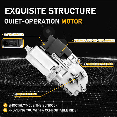 Replacement Sunroof Motor For Ford Explorer 2011 To 2017 Moon Roof Actuator with 14-pin connector and robust drive gear.