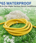 Heavy Duty 50 Foot Extension Cord With Lighted End For Indoor And Outdoor Use 10 Gauge Three Conductor Yellow Power Cable 15 Amp 125 Volt Oversized Plug And Receptacle For Safer Reliable Power Delivery, yellow cord on grass