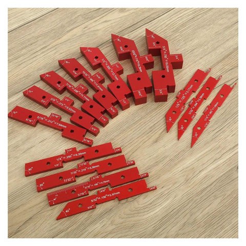 Slick 14 Piece Setup Block Gauge Set For Router Table Saws Precise Height Measurement Jigs stacked on a wooden surface.