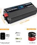 Heavy Duty 3000W Pure Sine Wave Power Inverter 12V To 120V AC Converter Built Like A Tank With 6000W Peak Surge, 15ft cord, detailed view