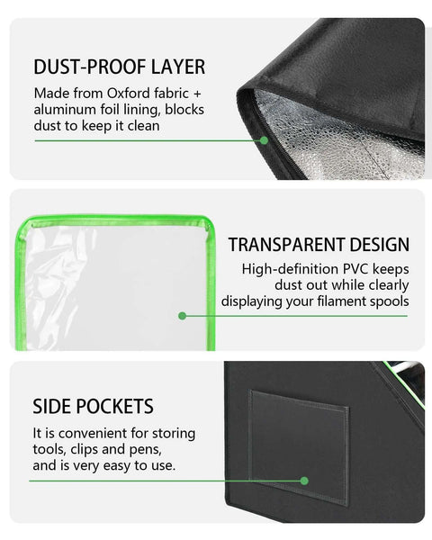 Heavy Duty 3D Printer Filament Storage Box With 21 Spool Capacity, 2-Tier Filament Rack Organizer, dust-proof layer, PVC cover, side pockets