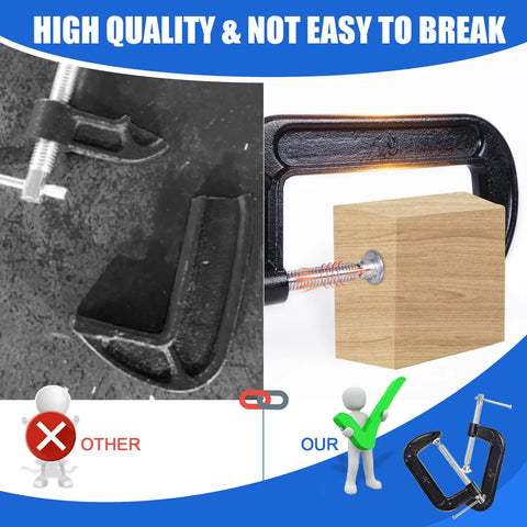 Beefy 8 Pack C Clamp Set 6 Inch Heavy Duty Cast Iron Frame Sliding T Handle For Maximum Stability Ideal For Woodworking Welding Building And Automotive Projects Black clamping wood block