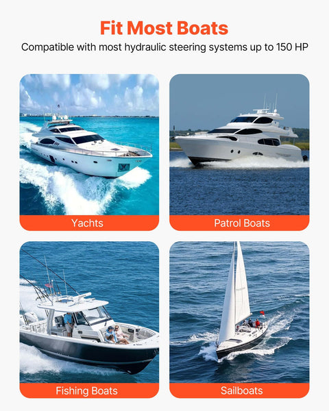 Beefy Hydraulic Boat Steering Kit For Up To 150 HP Outboard With 6.9 MPa 1000 Psi Helm Pump 5.5 Turns Lock To Lock Two Way Lock Cylinder 20 Ft High Strength Hoses Marine Single Station Steering System For Single Engine