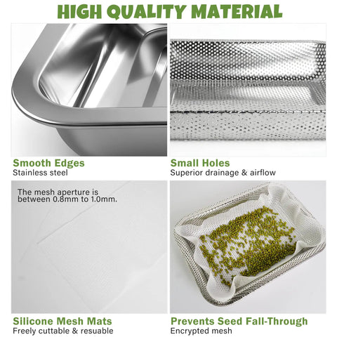 Close-up of 2-Tier Stainless Steel Seed Sprouter Trays Kit With Lids And Mesh Pads showing tray edge and mesh details