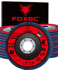 Front view of FOXBC 4 1/2-inch flap discs, blue abrasive flaps, 40 grit, Type 29, zirconia, 10-pack