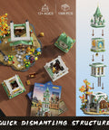 Epic Clock Tower Building Set With Light 1566 Pieces shown disassembled with instruction manual on wooden table