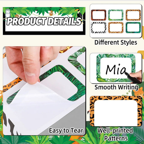 180 Pcs Animal Print Name Tag Stickers Self Adhesive Leopard Safari Labels For Back To School Classroom Desk 3.4 X 2.5 Inch