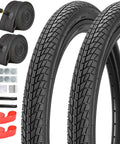 Foldable Bike Tire Set With Tubes, Levers, Rim Strips And Repair Kit For 20, 24, And 26 Inch Bikes, 1.75 Wide Tires, 32mm Schrader Valve