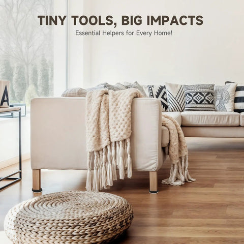Furniture sliders gliders in use under sofa on hardwood floor, home decor in background; 8 Pack 3.5 Inch Furniture Sliders Gliders Reusable Moving Pads For Carpet And Hardwood Floors Heavy Duty Floor Protectors For Chairs Beds And Cabinets Effortless Moving For Heavy Furniture
