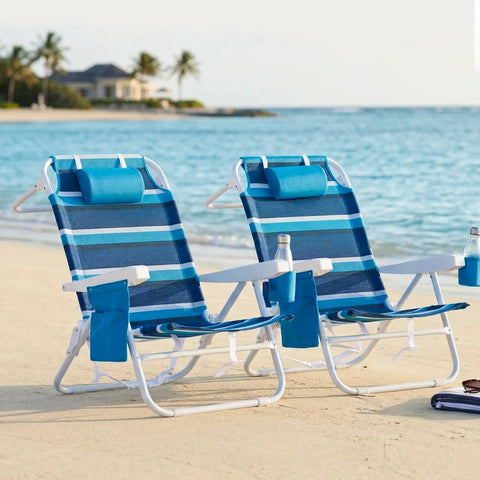 Two Pack Beach Folding Chair With Mesh Fabric Five Position Reclining For A Chill Outdoor Hangout Durable UV Resistant