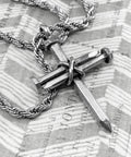 3 Nail Cross Pendant On Stainless Steel Twisted Rope Chain Antique Silver Pewter Finish Lead Free 24 Inch Necklace