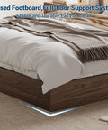 Rock Solid Wooden Queen Platform Bed Frame With Sleek Modern Lines And A Warm Natural Wood Finish Effortless Assembly Straight Up Bedroom Refresh Essential That You Are Gonna Love Daily close-up of footboard and support system