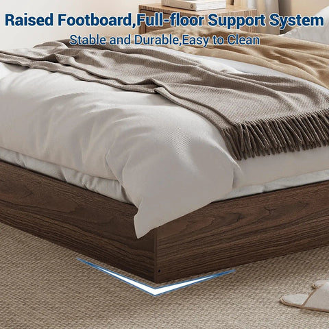 Rock Solid Wooden Queen Platform Bed Frame With Sleek Modern Lines And A Warm Natural Wood Finish Effortless Assembly Straight Up Bedroom Refresh Essential That You Are Gonna Love Daily close-up of footboard and support system