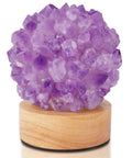 Mini Crystal Table Lamp With Warm Soft LED Light For Home Decor Eye Friendly Night Light Chic Natural Crystal Accent To Create A Cozy Artsy Vibe In Any Room; amethyst on wood base.