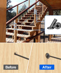 40 Pack Black 1/8 Inch Cable Railing Angle Beveled Protector Sleeves For Wood Posts, T316 Stainless, stair and post installation comparison